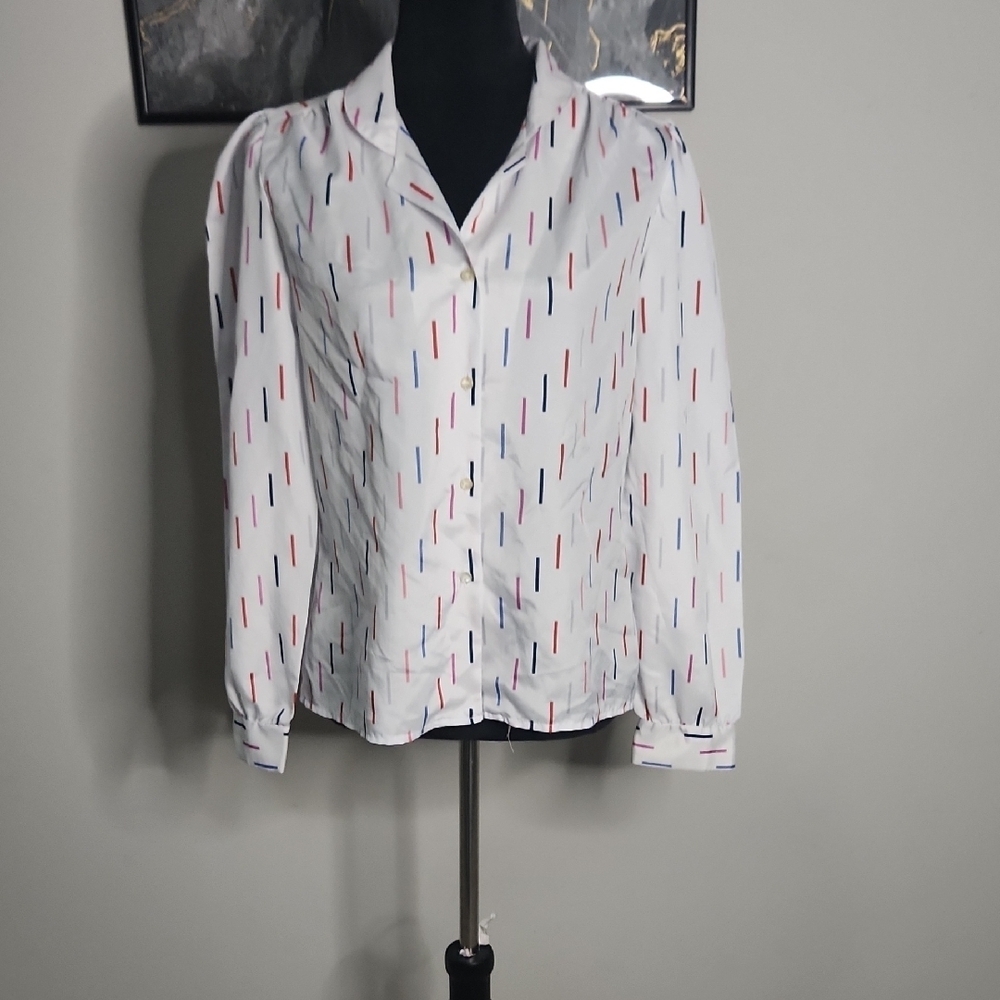 White Blouse with Multicolor Stripes Size M.